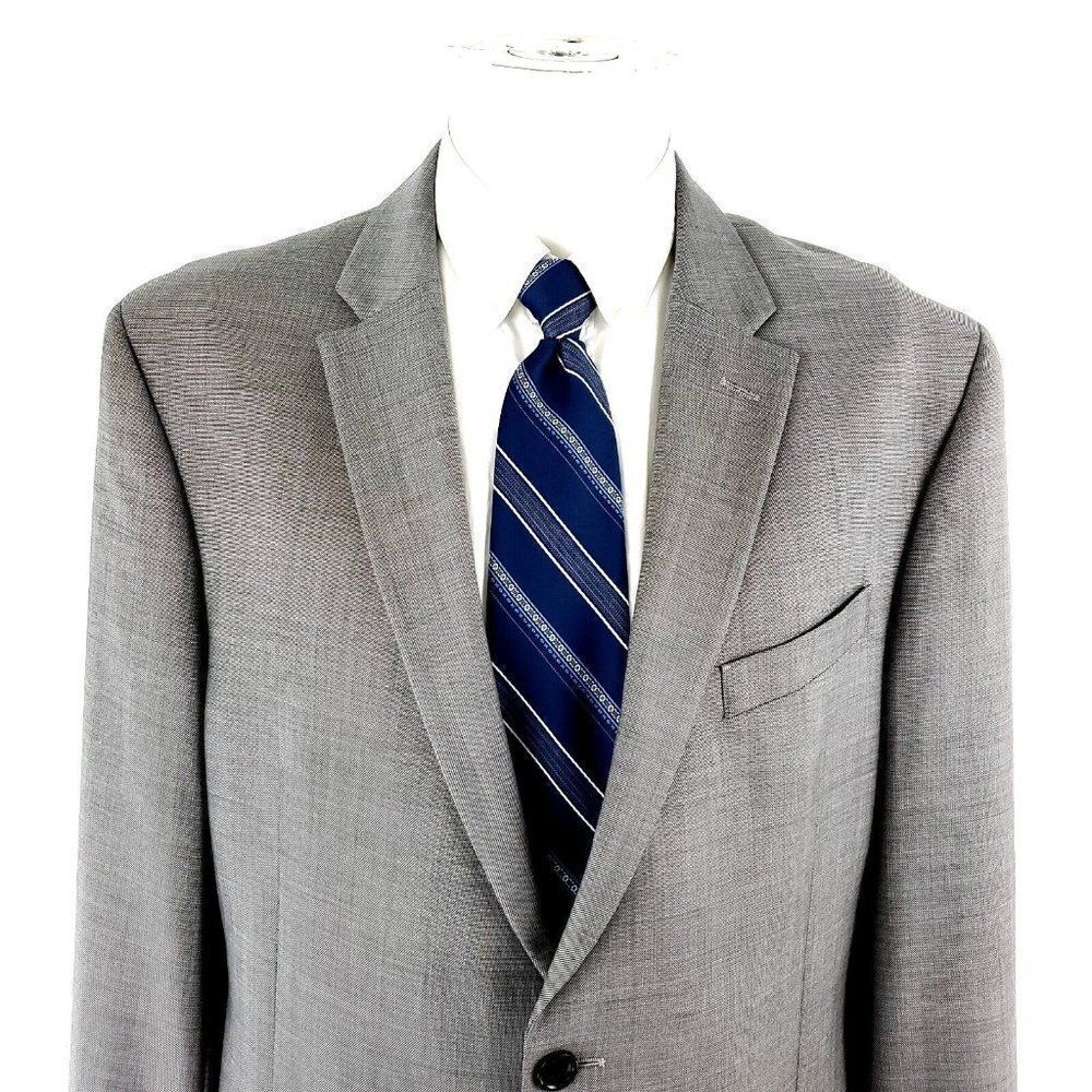 Tommy Hilfiger Worsted Wool 2 Button Blazer 40R Gray Sharkskin Tagged 44R‎